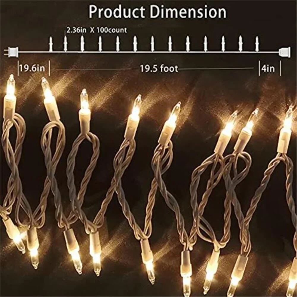 100 Count Mini Clear Christmas Lights 21ft White Wire Indoor Outdoor